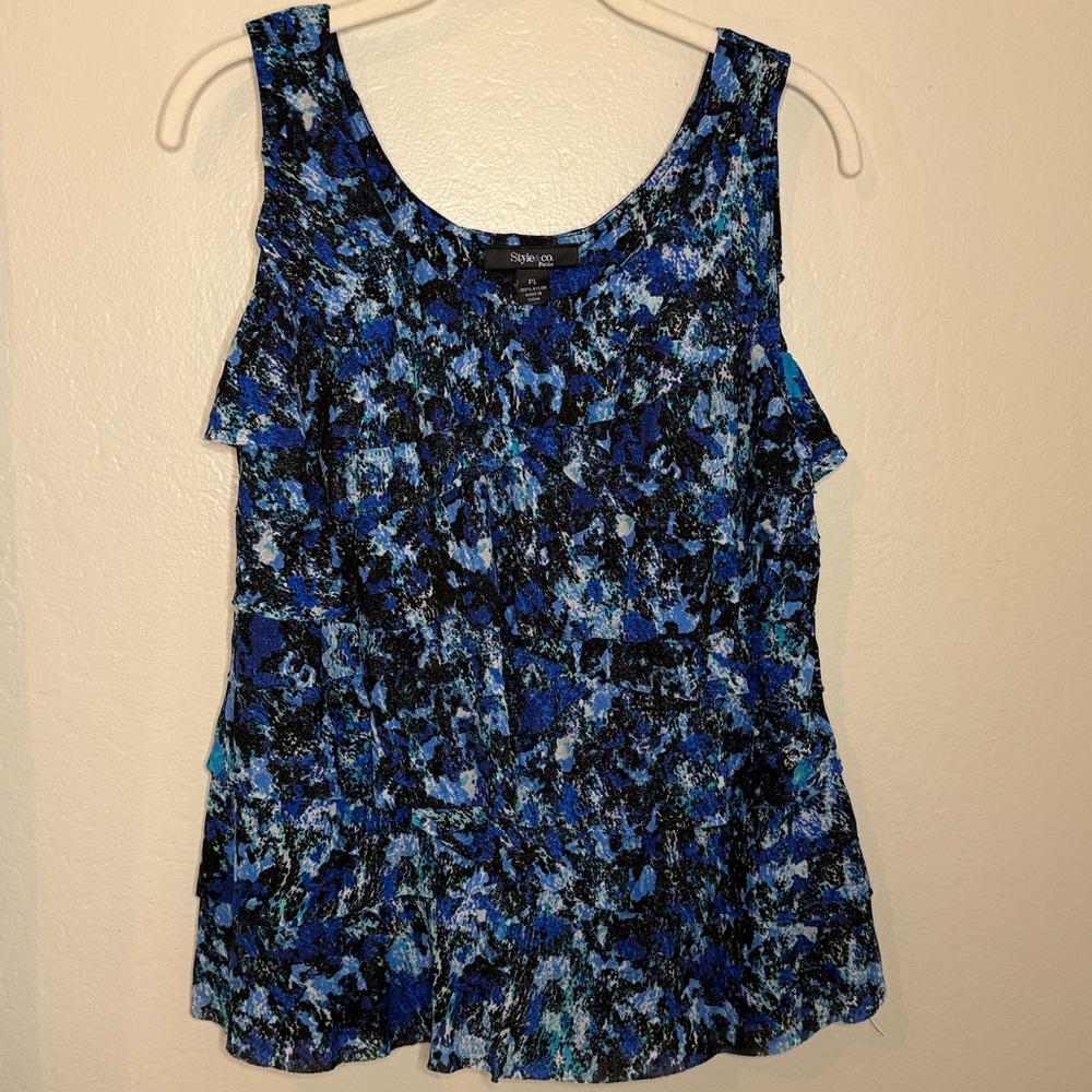 Style & Co Blue Blue Flowy Blouse Tank Top